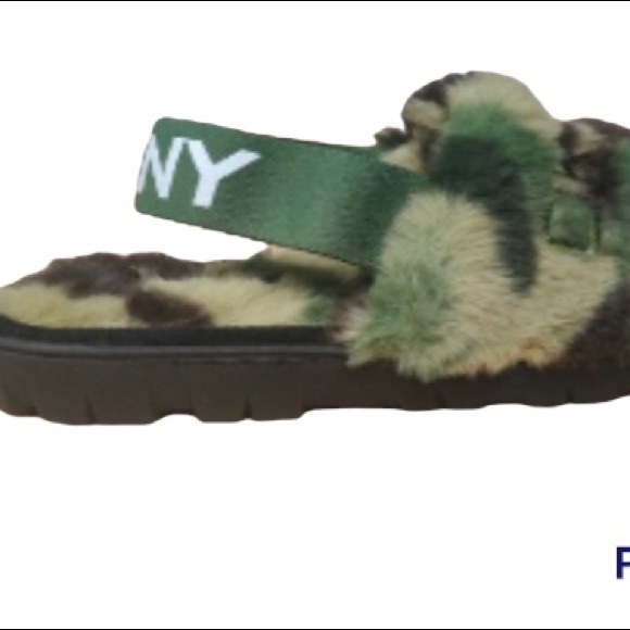 DKNY Josie faux fur slide sandal camo green Size 7 - Picture 4 of 5